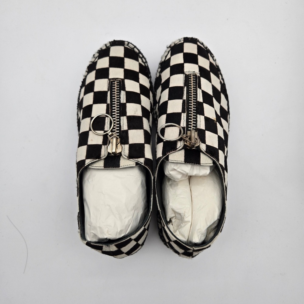 Alexander Wang Womens Black Checkered Devon Zip Calf Hair Espadrille Shoes 37